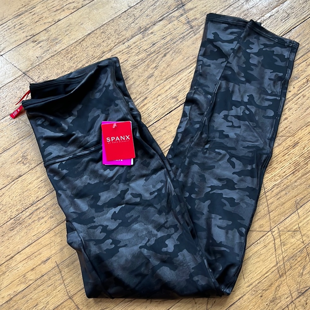 Spanx faux leather camo leggings